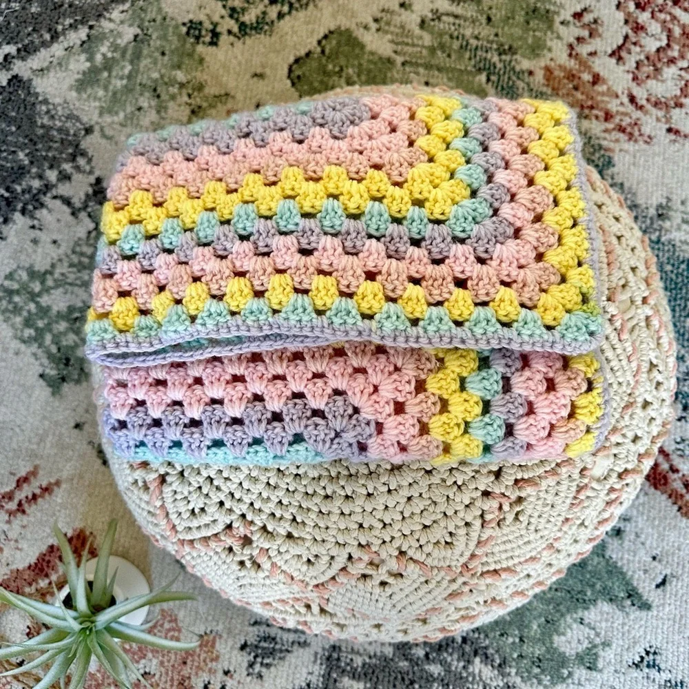 Handmade Brilliant Pastel Baby Girl Crochet Blanket Granny Square Baby Gift